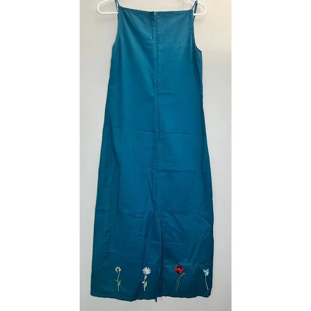 Relativity Dark Teal Embroidered Flower Strappy Dress Size 10 - Picture 2 of 5